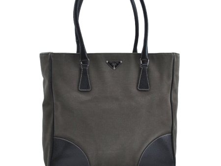 Authentic PRADA Vintage Canvas Leather Shoulder Tote Bag Khaki Green Black 0893G For Discount