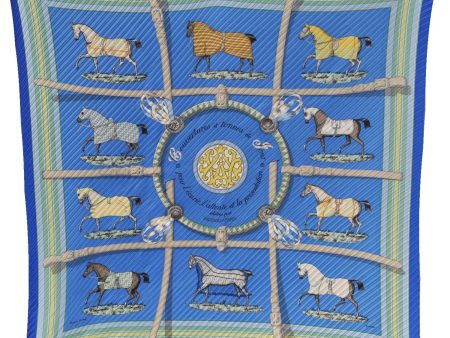 Auth HERMES Pleats Scarf  Couvertures et tenues de jour  Silk Blue Box 4968F For Discount