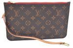 Authentic Louis Vuitton Monogram Neverfull Pouch Purse Clutch Bag Red LV K4438 For Sale