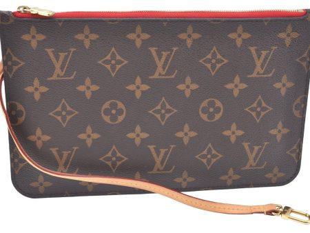 Authentic Louis Vuitton Monogram Neverfull Pouch Purse Clutch Bag Red LV K4438 For Sale