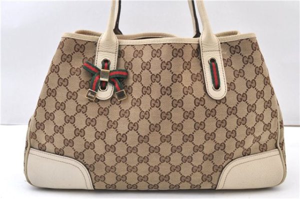 Auth GUCCI Web Sherry Line Princy Tote Bag GG Canvas Leather 163805 Brown 4386F Online Hot Sale