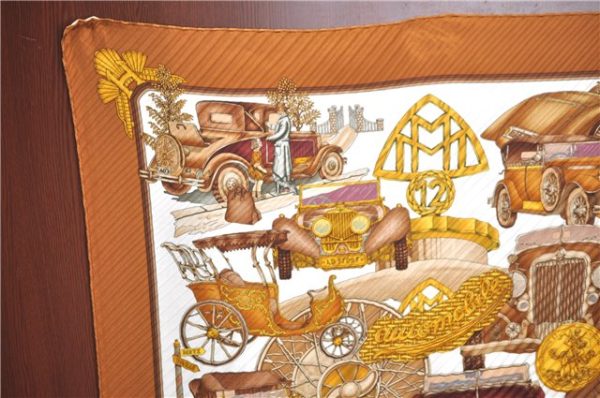 Authentic HERMES Pleats Scarf  AUTOMOBILE  Silk Brown Box J9530 Online