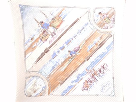 Authentic HERMES Pleats Scarf  GRONLAND  Silk Beige Ivory Box J7805 Online now