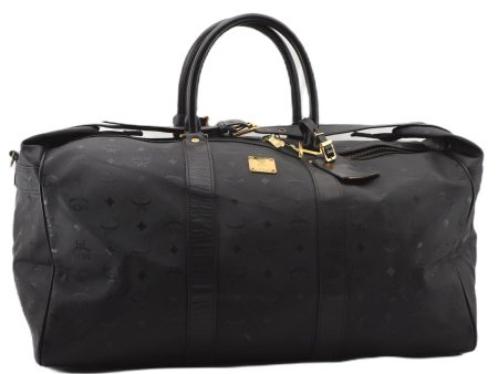 Authentic MCM Vintage PVC Leather Travel Boston Bag Black 3606F For Discount