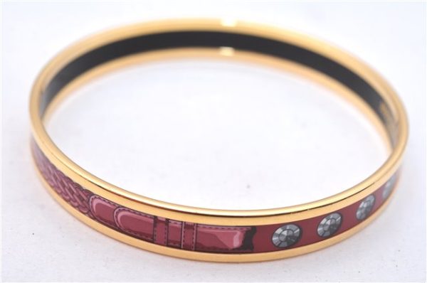 Authentic HERMES Email PM Bangle Belt Motif Gold Red Box 8146E Cheap