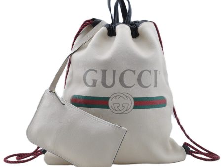 Authentic GUCCI Web Sherry Line Coco Capitan Backpack Leather 516639 White 8265E Discount