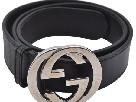 Authentic GUCCI Interlocking G Belt Leather Size 90cm 35.4  114876 Black 7160E For Sale