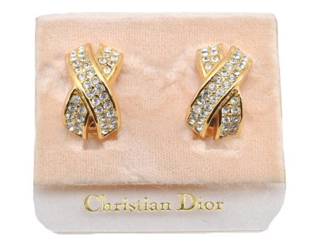 Authentic Christian Dior Rhinestone Clip-On Earrings Gold Plating CD 1380G Discount