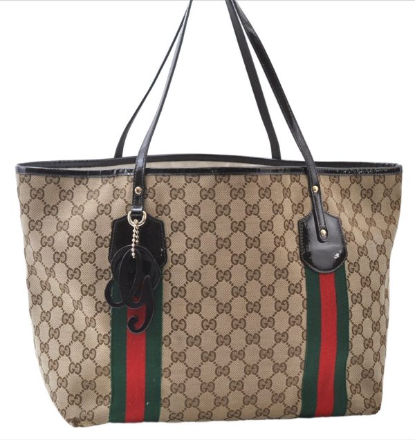 Auth GUCCI Jolie Web Sherry Line Tote Bag GG Canvas Enamel 211970 Brown 6644E Cheap