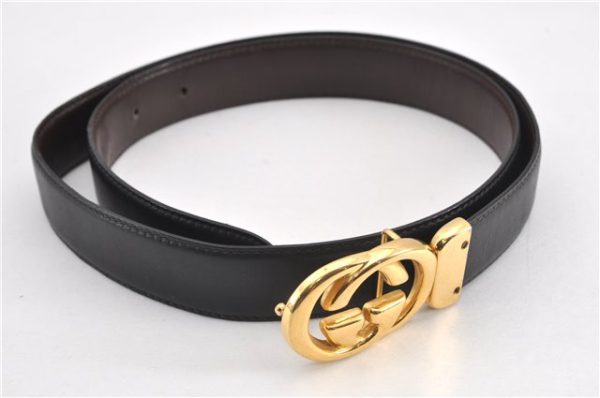 Authentic GUCCI Interlocking G Vintage Belt Leather 32.7-34.6  Black Brown 1710G Online