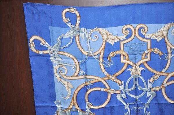 Auth HERMES Carre 90 Scarf  Par Mefsire ANTOINE DE PLVVINEL  Silk Blue J4623 Online Hot Sale