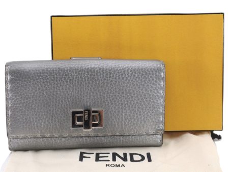 Authentic FENDI Selleria Vintage Long Wallet Purse Leather Silver Box 9605E Hot on Sale