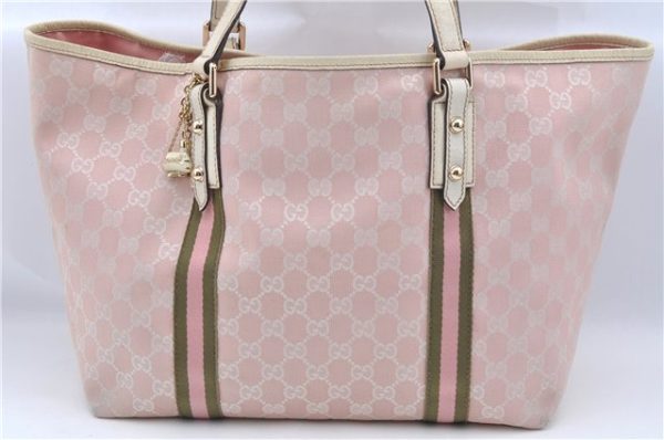 Auth GUCCI Sherry Line Shoulder Tote Bag GG Canvas Leather 139260 Pink J8191 Sale