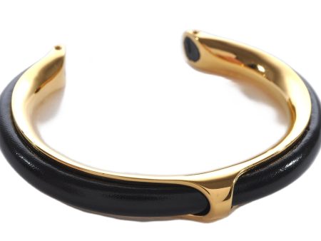 Authentic HERMES Vintage Leather Combination Bangle Bracelet Gold Black 9616E Online Sale