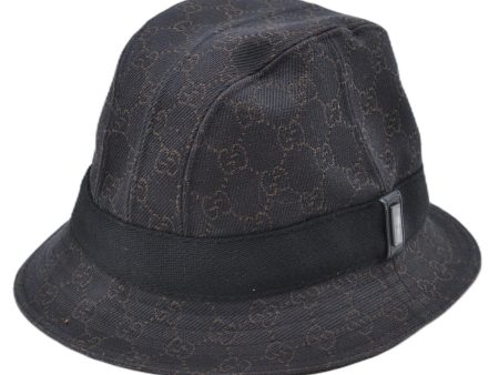 Authentic GUCCI Bucket Hat GG Cotton Leather Size L Brown Black J5252 Cheap