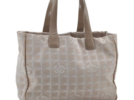 Authentic CHANEL New Travel Line Shoulder Tote Bag Nylon Leather Beige 3017E Hot on Sale