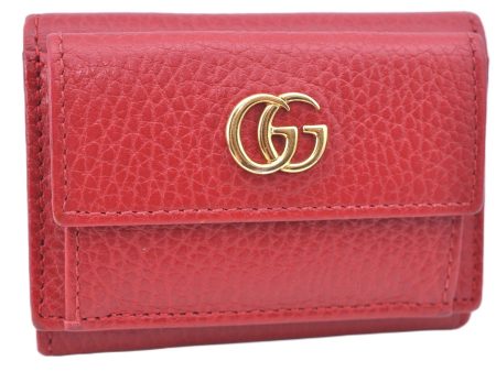 Authentic GUCCI GG Marmont Double G Trifold Wallet Leather 523277 Red J7726 Online Sale