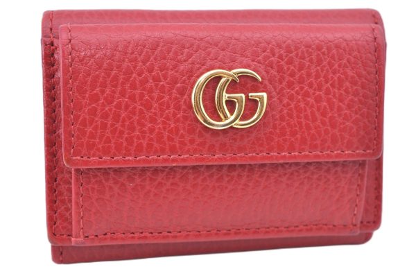 Authentic GUCCI GG Marmont Double G Trifold Wallet Leather 523277 Red J7726 Online Sale