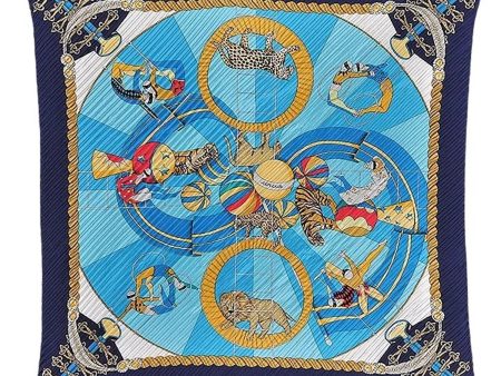 Authentic HERMES Pleats Scarf  circus  Silk Navy 7225E Cheap