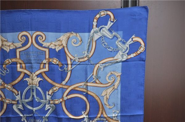 Auth HERMES Carre 90 Scarf  Par Mefsire ANTOINE DE PLVVINEL  Silk Blue J4623 Online Hot Sale