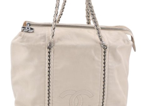 Authentic CHANEL Calf Skin Chain Hand Tote Bag Purse Ivory CC J2640 Sale