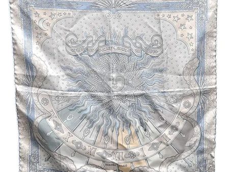 Auth HERMES Petit Carre 40 Scarf Handkerchief  CARPE DIEM  Silk Light Blue 2575E Discount