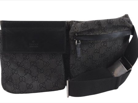 Authentic GUCCI Vintage Waist Body Bag Purse GG Canvas Leather 28566 Black 7481E on Sale