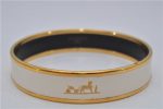 Authentic HERMES Email PM Bangle Carriage Motif Gold White 8147E Cheap