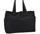 Authentic CHANEL New Travel Line Shoulder Tote Bag Nylon Leather Black 2967E Online now