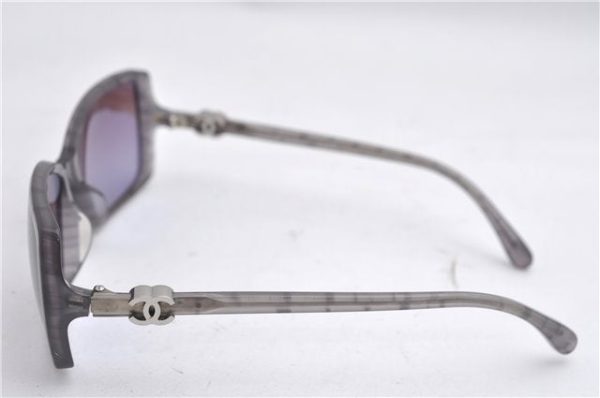 Authentic CHANEL Sunglasses Check Pattern CoCo Mark Plastic Gray 8784E Discount