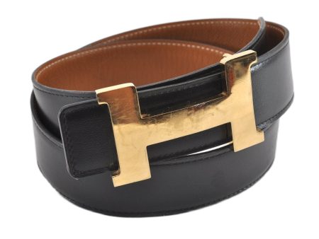 Authentic HERMES Large Constance Leather Belt Size 90cm 35.4  Black Brown 0829G Fashion