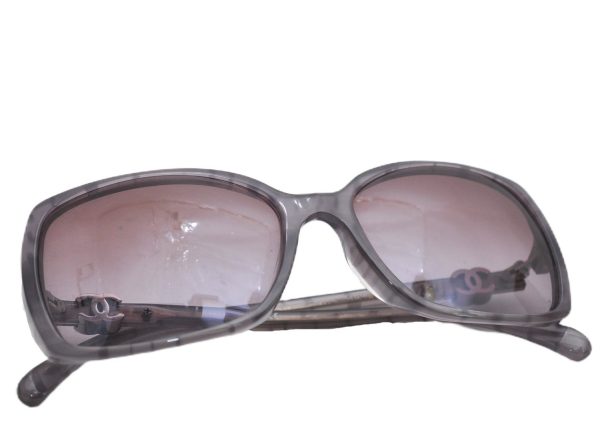 Authentic CHANEL Sunglasses Check Pattern CoCo Mark Plastic Gray 8784E Discount