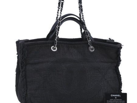 Authentic CHANEL CC Logo Chain Shoulder Tote Bag Canvas Black J4591 Discount