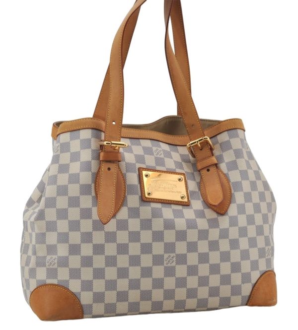 Auth Louis Vuitton Damier Azur Hampstead MM Shoulder Tote Bag N51206 LV 2593E For Cheap