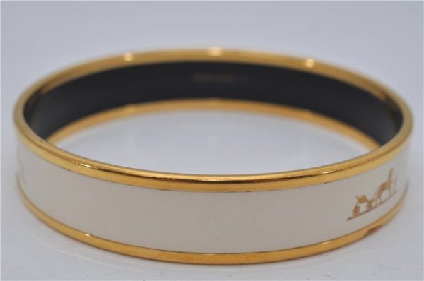 Authentic HERMES Email PM Bangle Carriage Motif Gold White 8147E Cheap