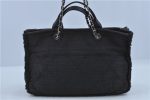 Authentic CHANEL CC Logo Chain Shoulder Tote Bag Canvas Black J4591 Discount