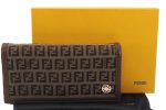 Authentic FENDI Zucchino Long Wallet Purse Canvas Leather Brown Box 8670E Fashion