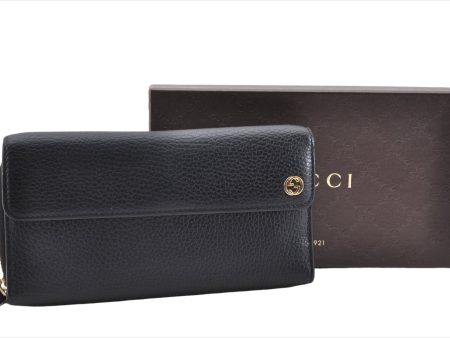 Authentic GUCCI Interlocking G Long Wallet Purse Leather 449397 Black Box 1491F Fashion