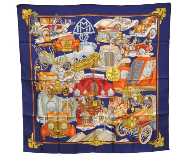 Authentic HERMES Carre 90 Scarf  AUTOMOBILE  Silk Navy 3122E Cheap