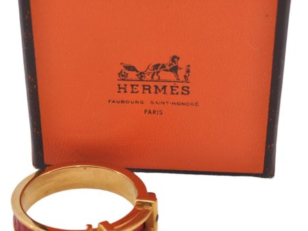 Authentic HERMES Scarf Ring Boucle Sellier Belt Design Red Gold Box 7264E Online now