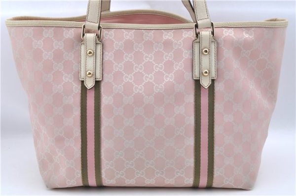 Auth GUCCI Sherry Line Shoulder Tote Bag GG Canvas Leather 139260 Pink J8191 Sale