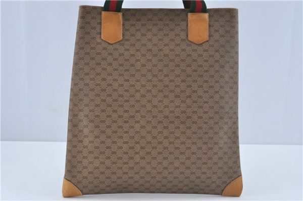 Auth GUCCI Web SherryLine Micro GG PVC Leather Shoulder Tote Bag Brown J2573 Cheap