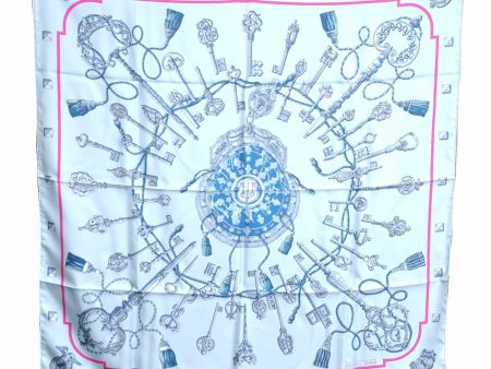 Auth HERMES Carre 90 Scarf  LES CLES THE KEYS RARE  Silk Light Blue Box J8158 Cheap