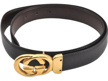 Authentic GUCCI Interlocking G Vintage Belt Leather 32.7-34.6  Black Brown 1710G Online