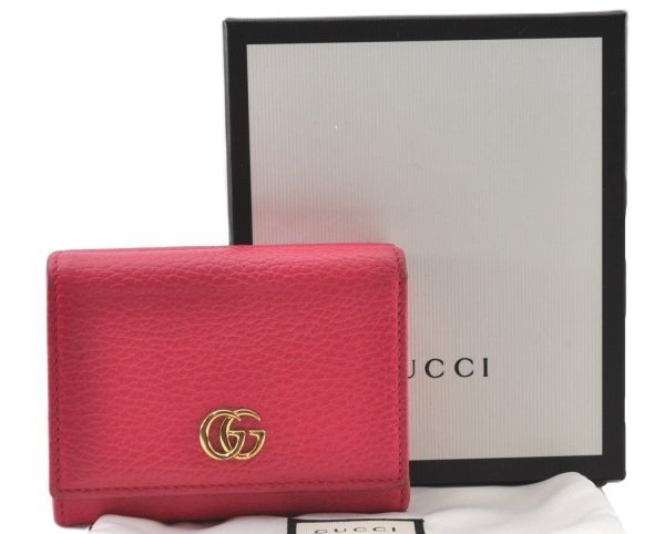 Authentic GUCCI Petite Mormont Compact Wallet Leather 474746 Pink Box 6359F Fashion