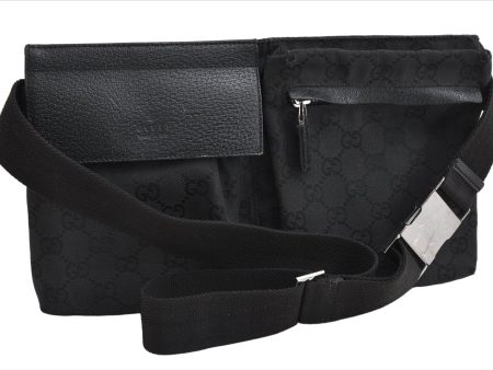 Authentic GUCCI Waist Body Bum Bag Purse GG Canvas Leather 28566 Black 7157E Hot on Sale