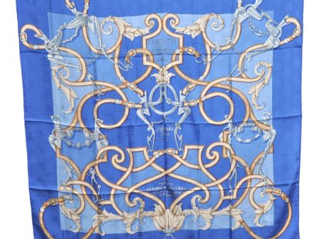 Auth HERMES Carre 90 Scarf  Par Mefsire ANTOINE DE PLVVINEL  Silk Blue J4623 Online Hot Sale