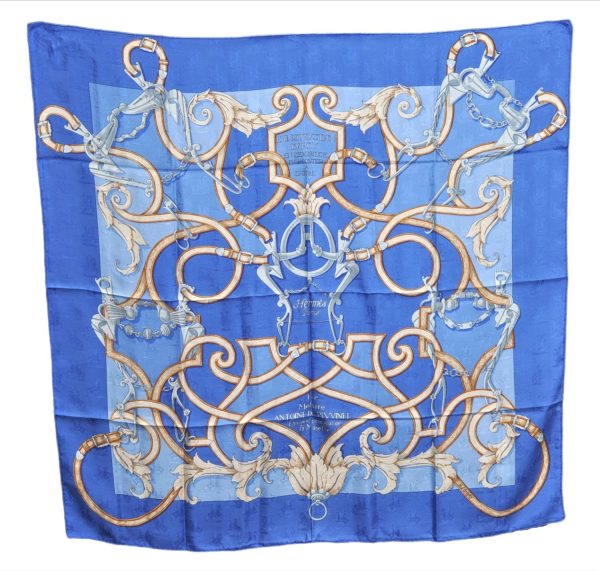 Auth HERMES Carre 90 Scarf  Par Mefsire ANTOINE DE PLVVINEL  Silk Blue J4623 Online Hot Sale