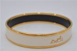 Authentic HERMES Email PM Bangle Carriage Motif Gold White 8147E Cheap