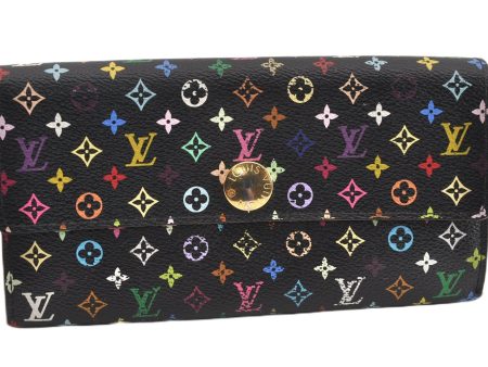 Auth Louis Vuitton Monogram Multicolor Portefeuille Sarah Wallet Black LV 1564G on Sale